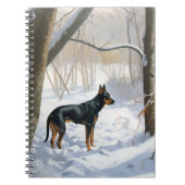 Doberman Pinscher liet het sneeuwen Kerstmis Notitieboek (Voorkant)