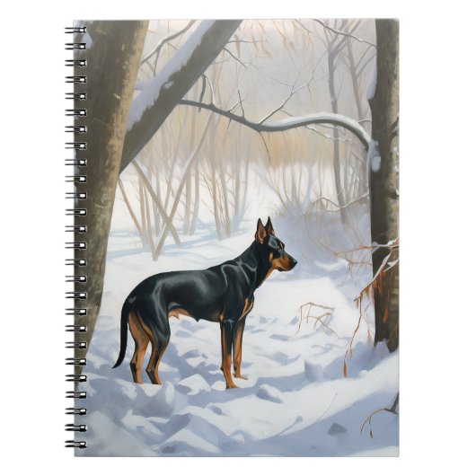 Doberman Pinscher liet het sneeuwen Kerstmis Notitieboek (Voorkant)