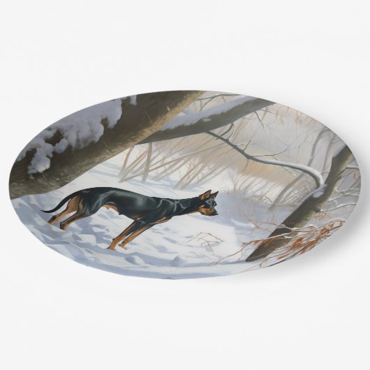 Doberman Pinscher liet het sneeuwen Kerstmis Papieren Bordje (Gekanteld)