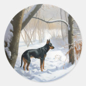 Doberman Pinscher liet het sneeuwen Kerstmis Ronde Sticker (Voorkant)