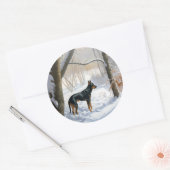 Doberman Pinscher liet het sneeuwen Kerstmis Ronde Sticker (Envelop)