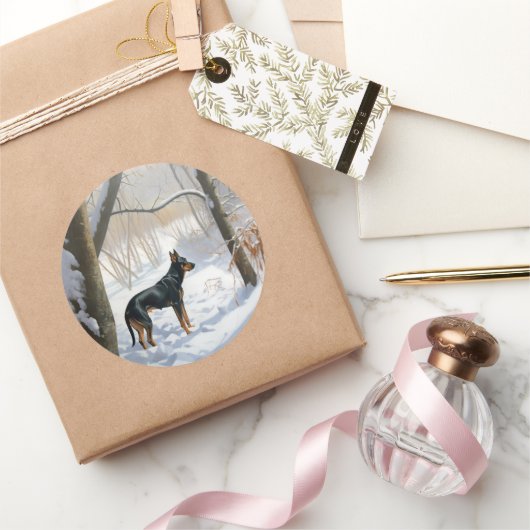Doberman Pinscher liet het sneeuwen Kerstmis Ronde Sticker (Geschenken)