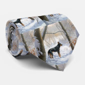 Doberman Pinscher liet het sneeuwen Kerstmis Stropdas (Opgerold)