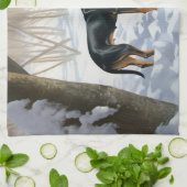 Doberman Pinscher liet het sneeuwen Kerstmis Theedoek (Gevouwen)