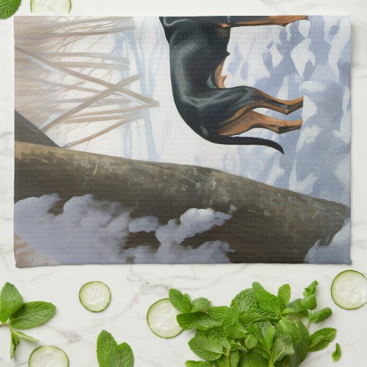 Doberman Pinscher liet het sneeuwen Kerstmis Theedoek (Gevouwen)