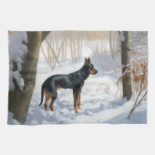 Doberman Pinscher liet het sneeuwen Kerstmis Theedoek (Horizontaal)