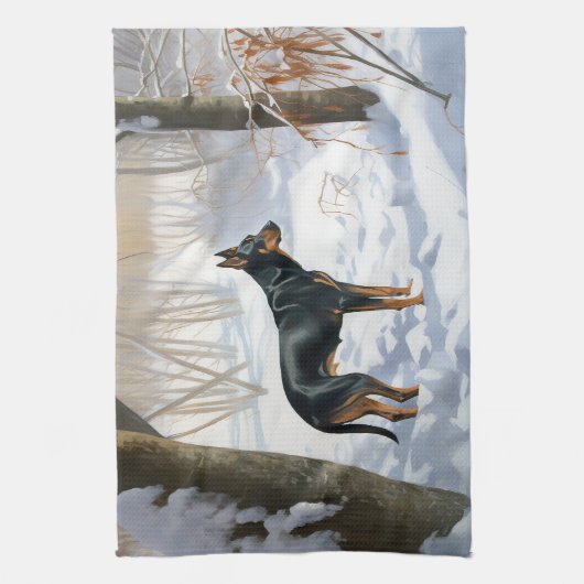 Doberman Pinscher liet het sneeuwen Kerstmis Theedoek (Verticaal)