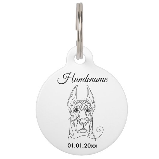 Doberman Pinscher Line Art Personalized Tag Huisdierpenning (Voorkant)