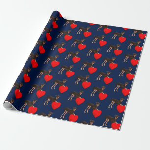 Doberman Pinscher met Hart Betegeld Patroon Cadeaupapier