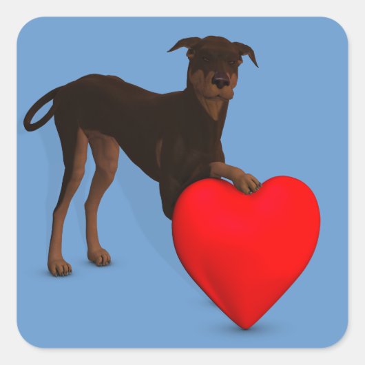 Doberman Pinscher met hart Vierkante Sticker (Voorkant)
