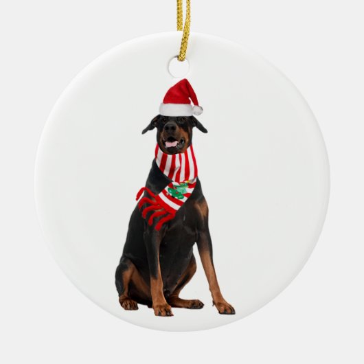 Doberman Pinscher met Petten kerst Keramisch Ornament (Voorkant)