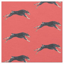 Doberman Pinscher met Red Dog Art Fabric