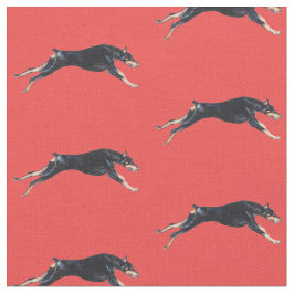 Doberman Pinscher met Red Dog Art Fabric Stof