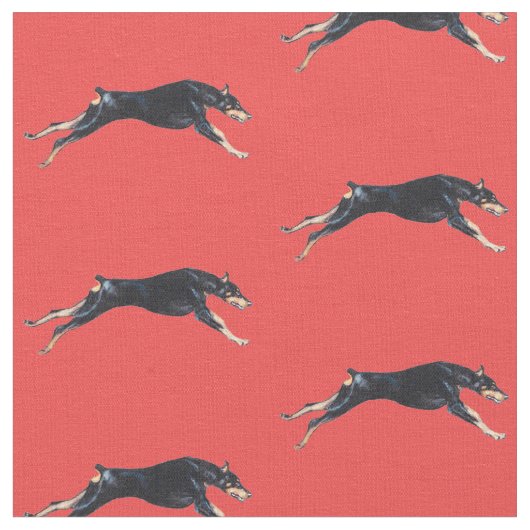 Doberman Pinscher met Red Dog Art Fabric Stof (Close Up)