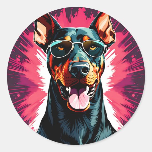 Doberman Pinscher met zonnebril Ronde Sticker (Voorkant)