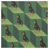 Doberman Pinscher over groene kubussen Stof (Swatch)