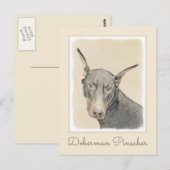 Doberman Pinscher Painting - Originele Dog Art Briefkaart (Voorkant / Achterkant)