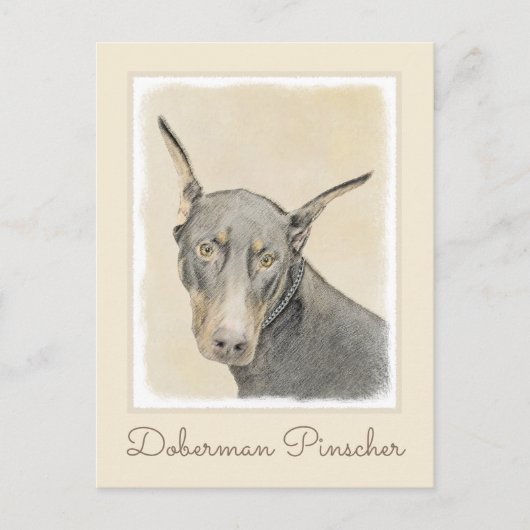 Doberman Pinscher Painting - Originele Dog Art Briefkaart (Voorkant)