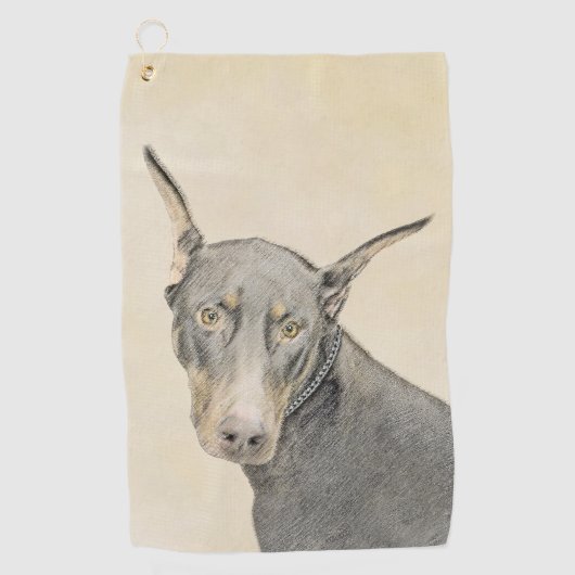 Doberman Pinscher Painting - Originele Dog Art Golfhanddoek (Voorkant)