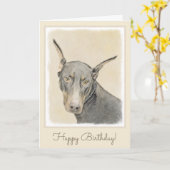 Doberman Pinscher Painting - Originele Dog Art Kaart (Gele Bloem)