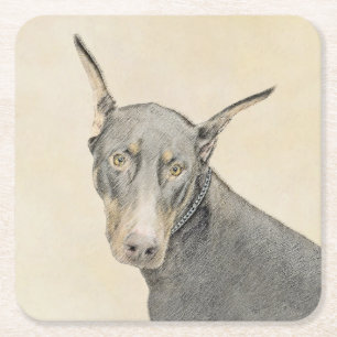 Doberman Pinscher Painting - Originele Dog Art Kartonnen Onderzetters