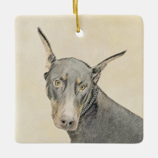 Doberman Pinscher Painting - Originele Dog Art Keramisch Ornament (Voorkant)