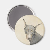 Doberman Pinscher Painting - Originele Dog Art Magneet (Voorkant / Achterkant)