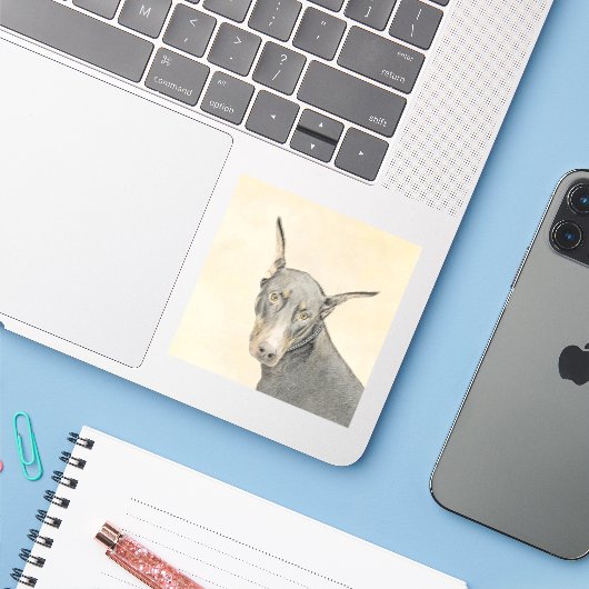 Doberman Pinscher Painting - Originele Dog Art Sticker (Laptop met iPhone)