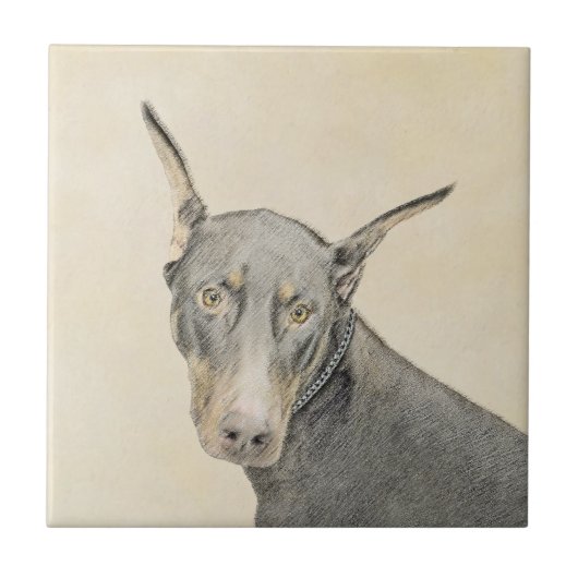 Doberman Pinscher Painting - Originele Dog Art Tegeltje (Voorkant)