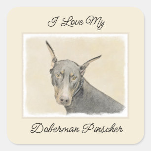 Doberman Pinscher Painting - Originele Dog Art Vierkante Sticker