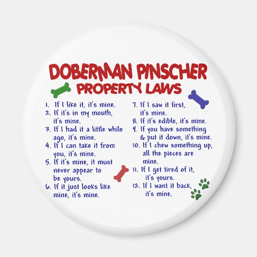 DOBERMAN PINSCHER Property Laws 2 Magneet (Voorkant)