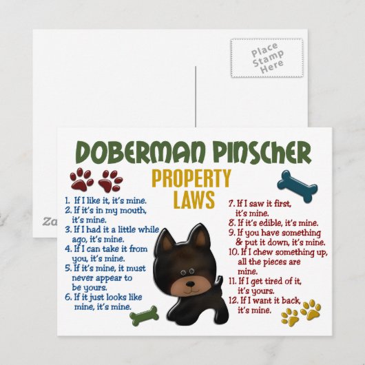Doberman Pinscher Property Laws 4 Briefkaart (Voorkant / Achterkant)