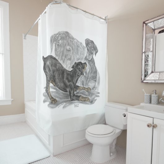 Doberman Pinscher-Puppies Douchegordijn (In situ)