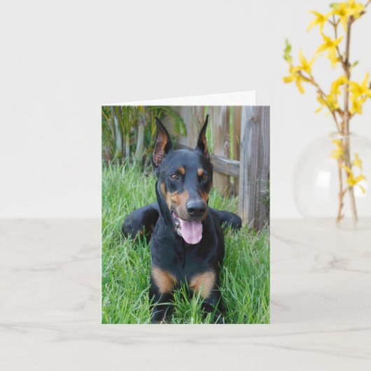 Doberman Pinscher Puppy Dog Blank Note Card Kaart (Gele Bloem)