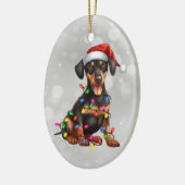 Doberman Pinscher Puppy in kerstverlichting Keramisch Ornament (Links)