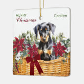 Doberman Pinscher Puppy Poinsettia Vakantiemand Keramisch Ornament (Links)