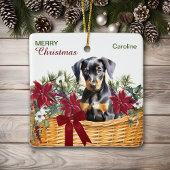 Doberman Pinscher Puppy Poinsettia Vakantiemand Keramisch Ornament