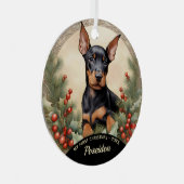 Doberman Pinscher Puppy's Eerste Kerst Ornament (Voorkant Rechts)