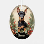 Doberman Pinscher Puppy's Eerste Kerst Ornament (Voorkant links)