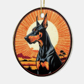 Doberman Pinscher Retro Sunset Dog Lover Keramisch Ornament (Links)