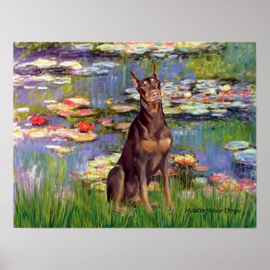 Doberman Pinscher (rood) - Lilies 2 Poster (Voorkant)