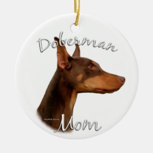 Doberman Pinscher (rood) mam 2 Keramisch Ornament