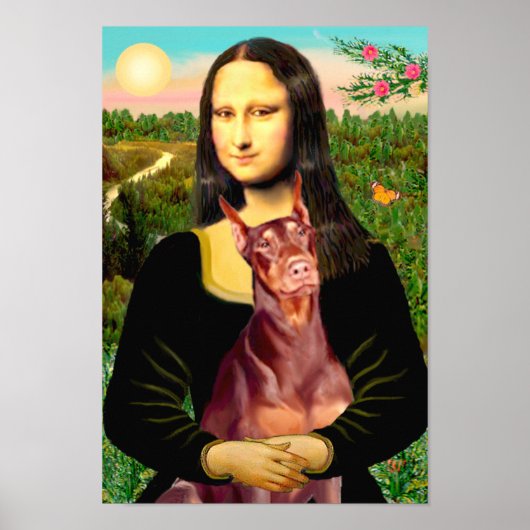 Doberman Pinscher (rood) - Mona Lisa Poster (Voorkant)