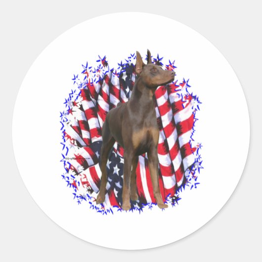 Doberman Pinscher (rood) Patriot Ronde Sticker (Voorkant)