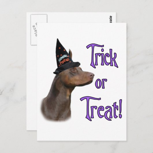 Doberman Pinscher (rood) Trick Briefkaart (Voorkant / Achterkant)