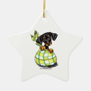 Doberman Pinscher Sack Puppy Keramisch Ornament