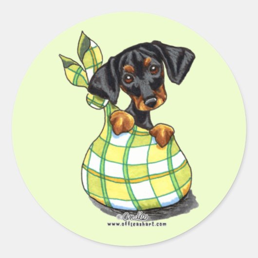 Doberman Pinscher Sack Puppy Ronde Sticker (Voorkant)