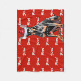 Doberman Pinscher Santa Dog Custom Name Christmas Fleece Deken