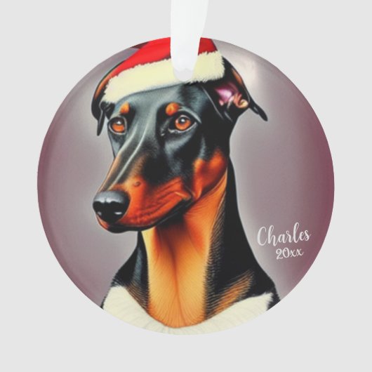 Doberman Pinscher, Santa Dog, Kerstmis Ornament (voorkant)