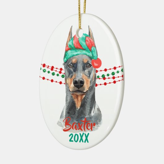 Doberman Pinscher Santa Hat Holiday String Beads Keramisch Ornament (Links)